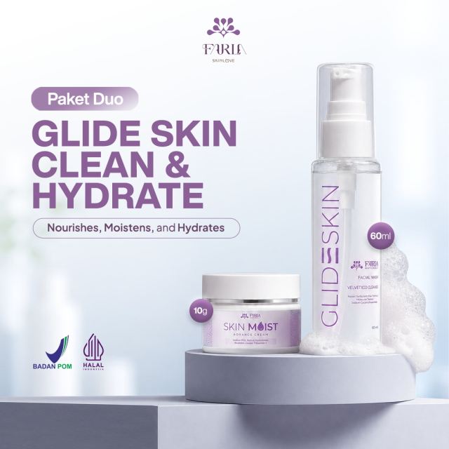 Farla Skinlove - Paket Duo Glide Skin Clean & Hydrate | Face Wash 60ml & Moist Advance 10g