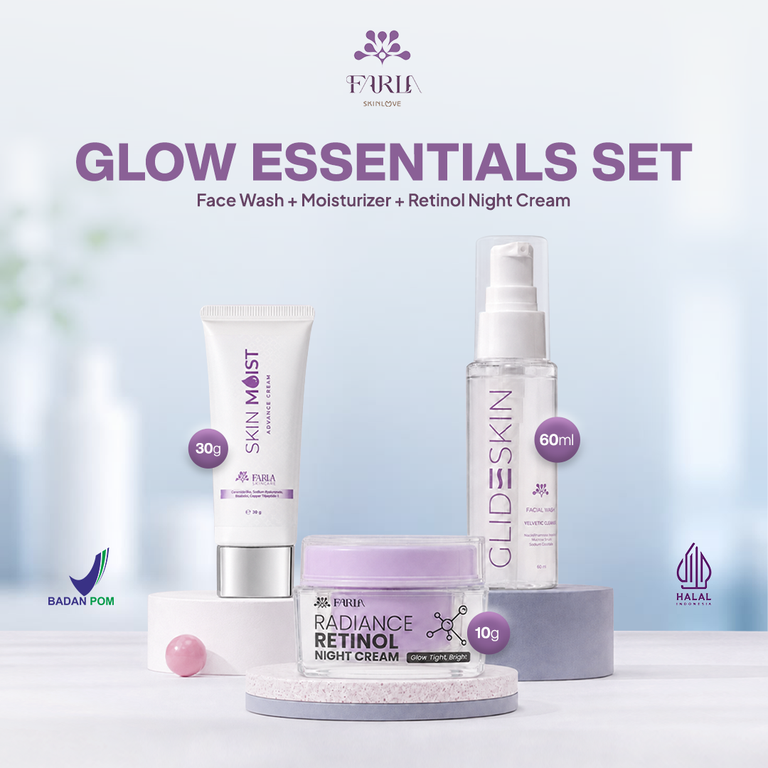 Farla Skinlove - Glow Essentials Set | Face Wash 60ml, Radiance Retinol Cream 10g & Moist Advance 30g