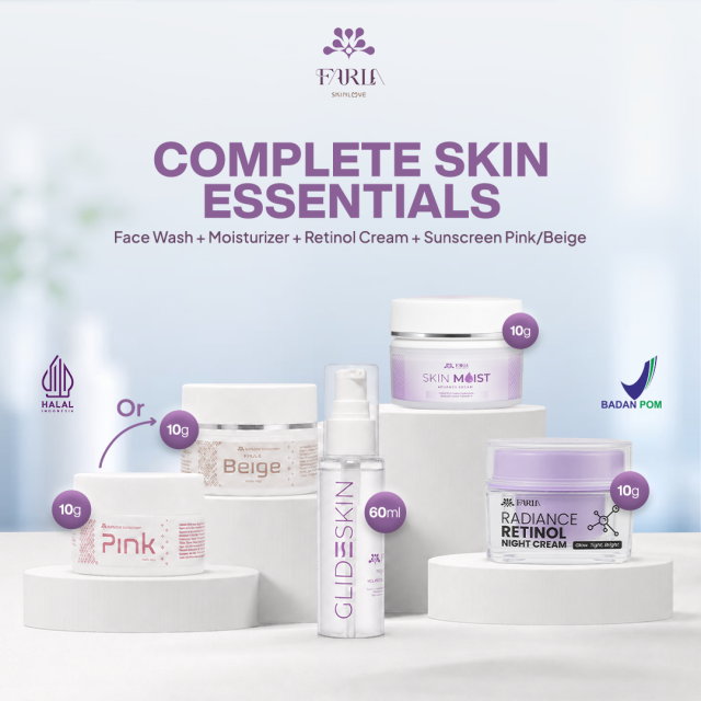 Farla Skinlove - Complete Skin Essentials   | Face Wash 60ml, Radiance Retinol Cream 10g, Moist Advance 10g & Sunscreen 10g